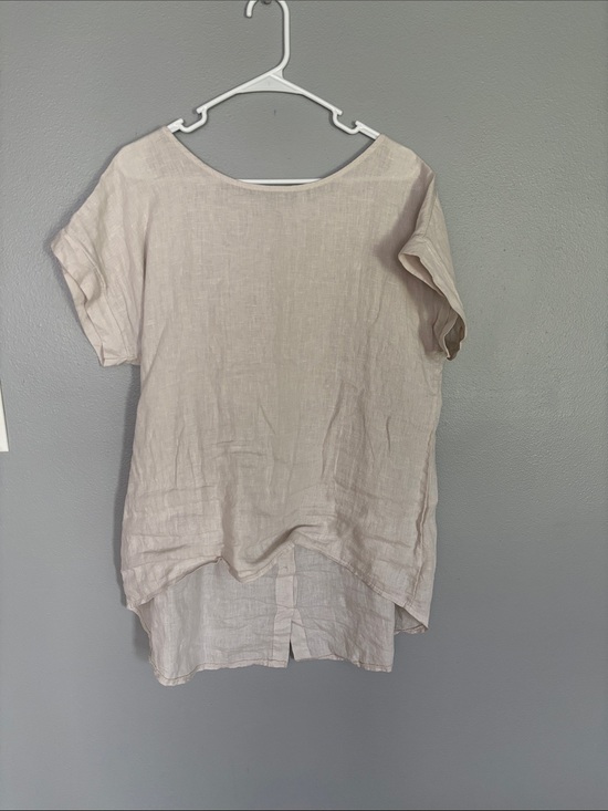 Terzo Millennio Tops - Women's Relaxed Linen Short-Sleeve Top - Light Beige